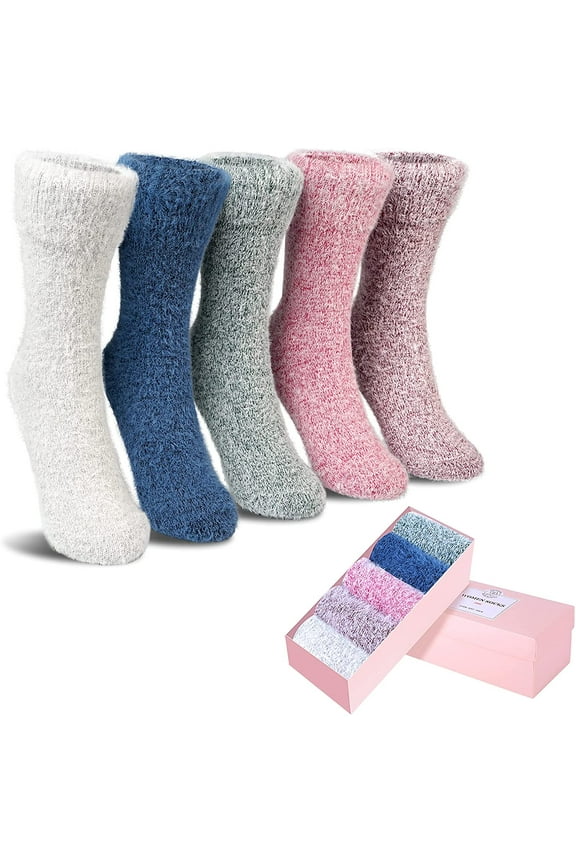 5 Pack Women Fuzzy Socks Thick Soft Warm Winter Wool Fluffy Cozy Socks Casual Home Sleep Socks with a Gift Box