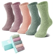 SISOSOCK 5 Pack Women Fuzzy Socks Thick Soft Warm Winter Wool Fluffy Cozy Socks Casual Home Sleep Socks with a Gift Box