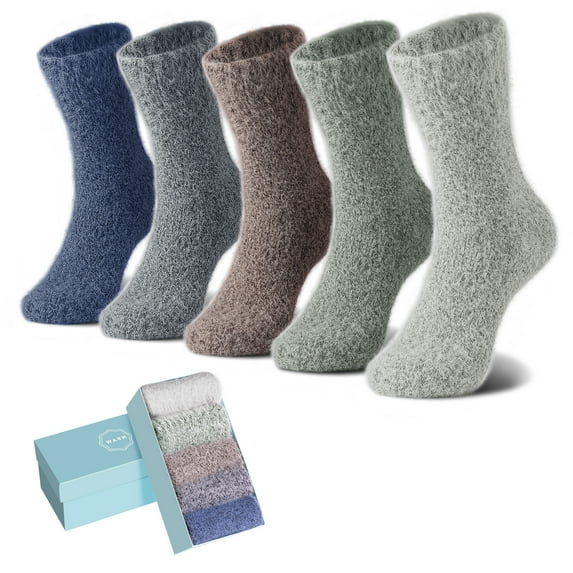5 Pack Women Fuzzy Socks Thick Soft Warm Winter Wool Fluffy Cozy Socks Casual Home Sleep Socks with a Gift Box