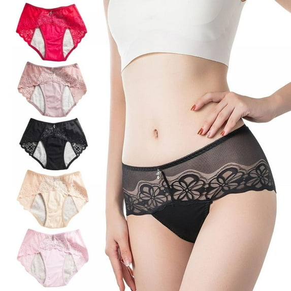 5 Pack Women Lace Menstrual Period Panties Leak Proof Sanitary Cotton Underwear Middle Waist Physiological Period Briefs