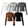 thumbnail image 1 of 5 Pack Women Milk Silk Polyester Long Sleeve T Shirts, Crew Neck Solid Pullover Slim Fit Elegant Layering Basic Tops, 1 of 6