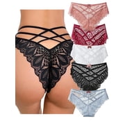 5 Pack Women'S Sexy Thongs Lace Panties Underwear Low Rise Plus Size Underpants