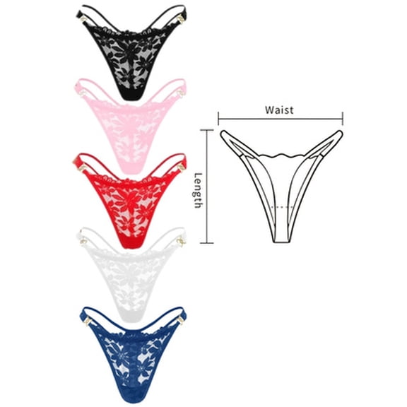 5 Pack Women' Sexy Semi-Sheer Lace T-Back G-String Thongs - Low Rise No Show Cheeky Panties, Low-Rise Underwear Suitable for Casual Attire, Swim, Gym & Special Occasions