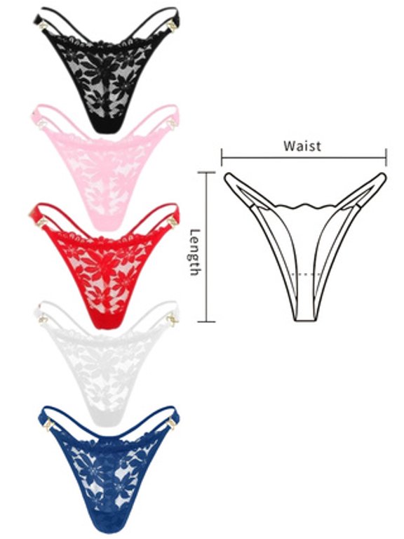 5 Pack Women' Sexy Semi-Sheer Lace T-Back G-String Thongs - Low Rise No Show Cheeky Panties, Low-Rise Underwear Suitable for Casual Attire, Swim, Gym & Special Occasions