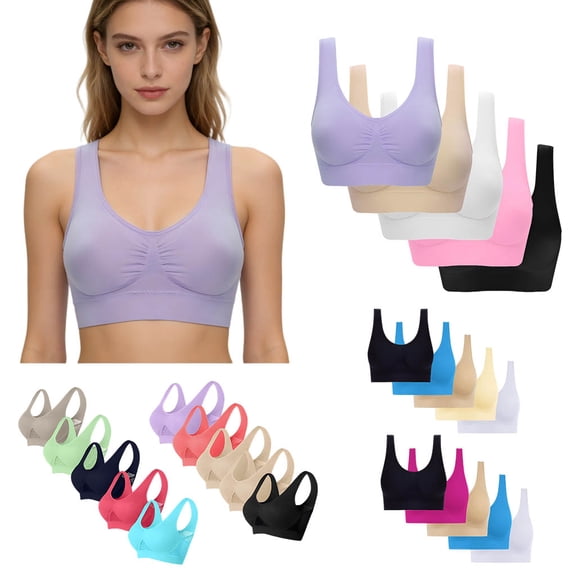 qolati 5 Pack Women Wireless Bras Wirefree Bra Plus Size Ultra-thin Bra Sports Bra Full Cup Bra Comfort Sports Bra Underwear