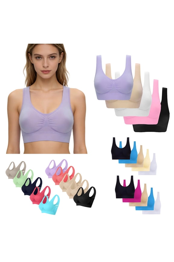5 Pack Women Wireless Bras Wirefree Bra Plus Size Ultra-thin Bra Sports Bra Full Cup Bra Comfort Sports Bra Underwear