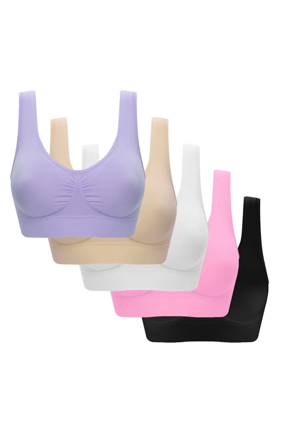 5-Pack Women Workout Sports Bra Seamless Wirefree Push Up Full Coverage Bralettes Low-Impact Activity Bras