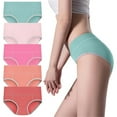 thumbnail image 1 of 5 Pack Women's Cotton Panties Middle Waist Hip Lifting Briefs Soft Solid Stretch Underpants Plus Size, 1 of 7