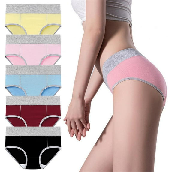 5 Pack Women's Cotton Panties Middle Waist Hip Lifting Briefs Soft Solid Stretch Underpants Plus Size