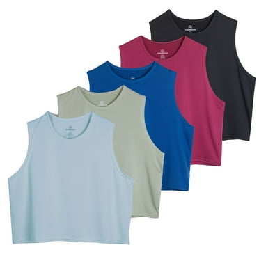 Real Essentials 5 Pack: Women's Dry Fit Crop Summer Tank Top - Gym Yoga Workout Sports Tee (Available in Plus Size)
