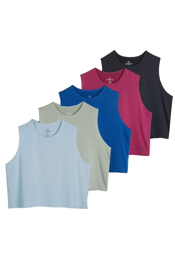 5 Pack: Women's Dry Fit Crop Summer Tank Top - Gym Yoga Workout Sports Tee (Available in Plus Size)