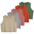 thumbnail image 1 of Real Essentials 5 Pack: Women's Dry Fit Crop Summer Tank Top - Gym Yoga Workout Sports Tee (Available in Plus Size), 1 of 6