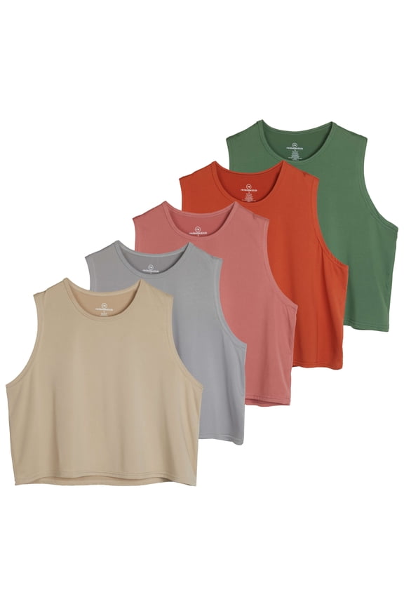5 Pack: Women's Dry Fit Crop Summer Tank Top - Gym Yoga Workout Sports Tee (Available in Plus Size)
