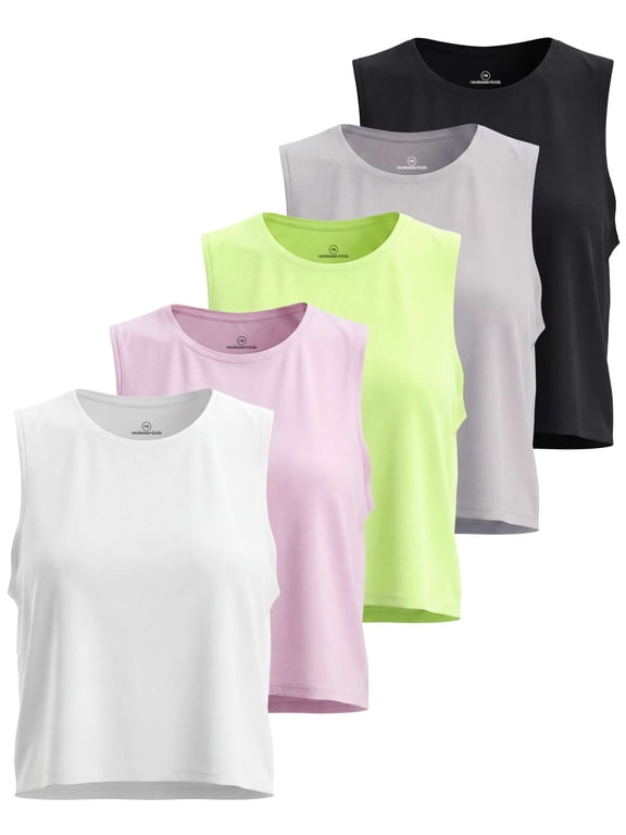 5 Pack: Women's Dry Fit Crop Summer Tank Top - Gym Yoga Workout Sports Tee (Available in Plus Size)