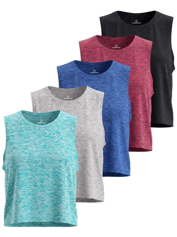 5 Pack: Women's Dry Fit Crop Summer Tank Top - Gym Yoga Workout Sports Tee (Available in Plus Size)