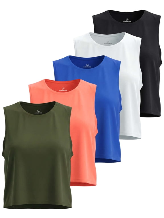 5 Pack: Women's Dry Fit Crop Summer Tank Top - Gym Yoga Workout Sports Tee (Available in Plus Size)