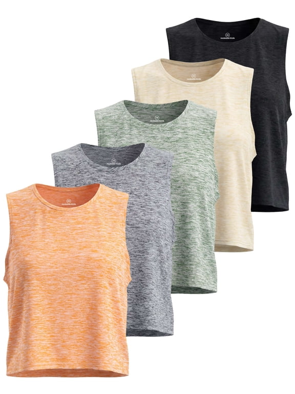 5 Pack: Women's Dry Fit Crop Summer Tank Top - Gym Yoga Workout Sports Tee (Available in Plus Size)