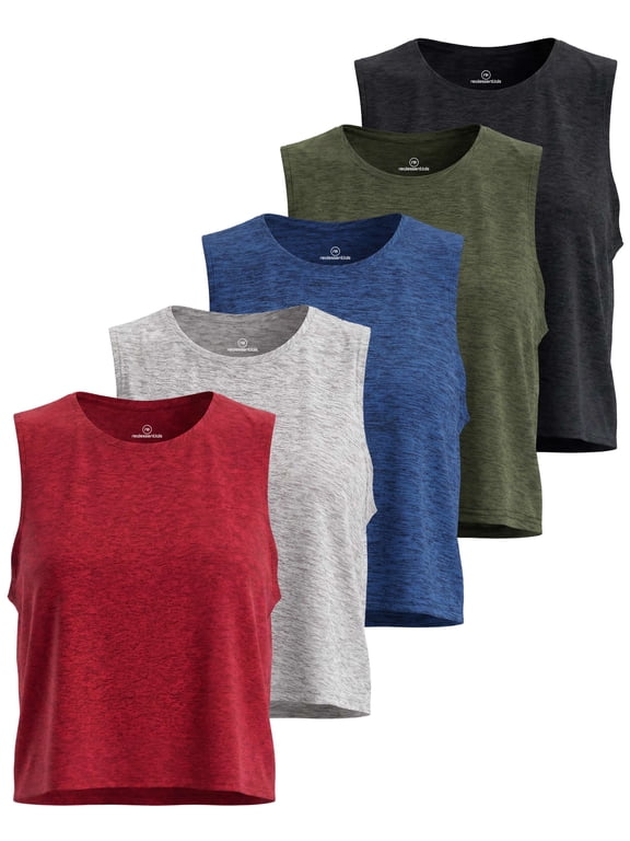 5 Pack: Women's Dry Fit Crop Summer Tank Top - Gym Yoga Workout Sports Tee (Available in Plus Size)