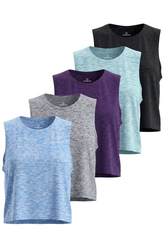 5 Pack: Women's Dry Fit Crop Summer Tank Top - Gym Yoga Workout Sports Tee (Available in Plus Size)