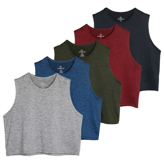Real Essentials 5 Pack: Women's Dry Fit Crop Summer Tank Top - Gym Yoga Workout Sports Tee (Available in Plus Size)