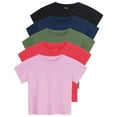 thumbnail image 1 of Real Essentials 5 Pack: Women's Dry Fit Crop Top - Short Sleeve Crew Neck Stretch Athletic Tee (Available in Plus Size), 1 of 5