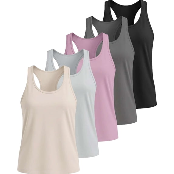 5 Pack Women's Dry Fit Racerback Tank Tops Sleeveless Athletic Workout Gym