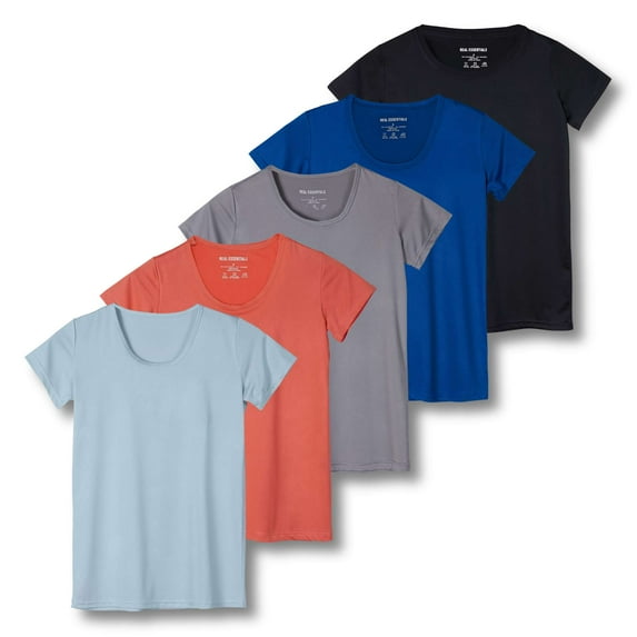 5 Pack: Women's Dry Fit Tech Stretch Short-Sleeve Crew Neck Athletic T-Shirt (Available in Plus Size)