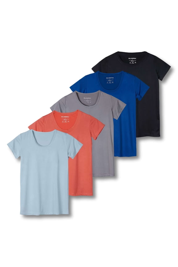 5 Pack: Women's Dry Fit Tech Stretch Short-Sleeve Crew Neck Athletic T-Shirt (Available in Plus Size)