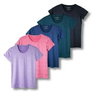 5 Pack: Women's Dry Fit Tech Stretch Short-Sleeve Crew Neck Athletic T-Shirt (Available in Plus Size)