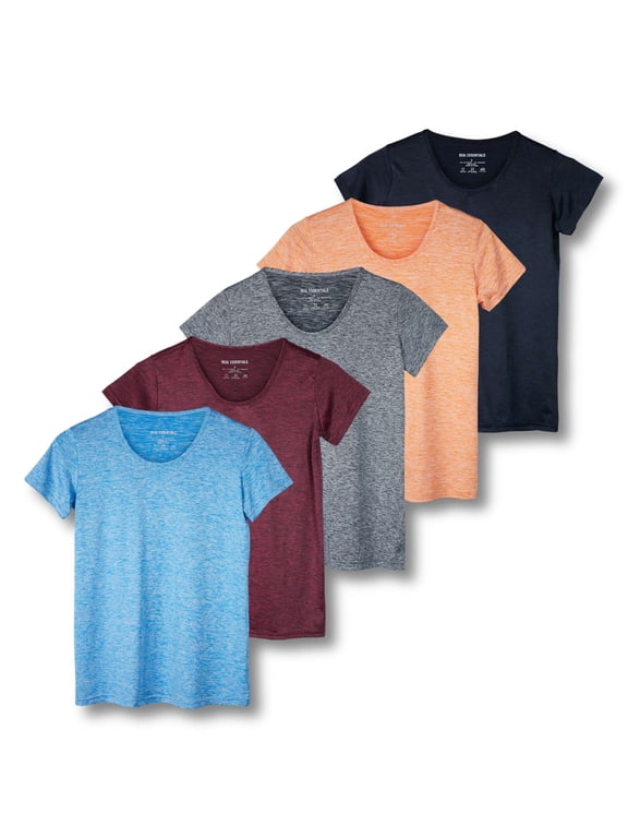 5 Pack: Women's Dry Fit Tech Stretch Short-Sleeve Crew Neck Athletic T-Shirt (Available in Plus Size)