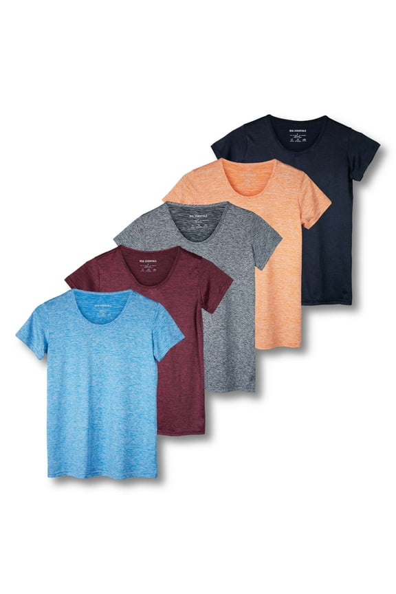 5 Pack: Women's Dry Fit Tech Stretch Short-Sleeve Crew Neck Athletic T-Shirt (Available in Plus Size)