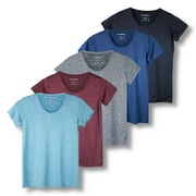 5 Pack: Women's Dry Fit Tech Stretch Short-Sleeve Crew Neck Athletic T-Shirt (Available in Plus Size)