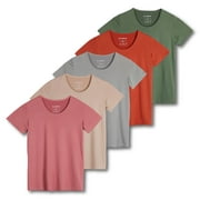 Real Essentials 5 Pack Womens Dry Fit Tech Stretch Short-Sleeve Crew Neck Athletic T-Shirt Available in Plus Size