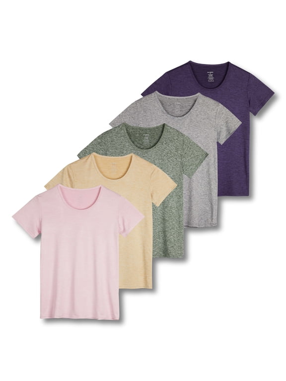 5 Pack: Women's Dry Fit Tech Stretch Short-Sleeve Crew Neck Athletic T-Shirt (Available in Plus Size)
