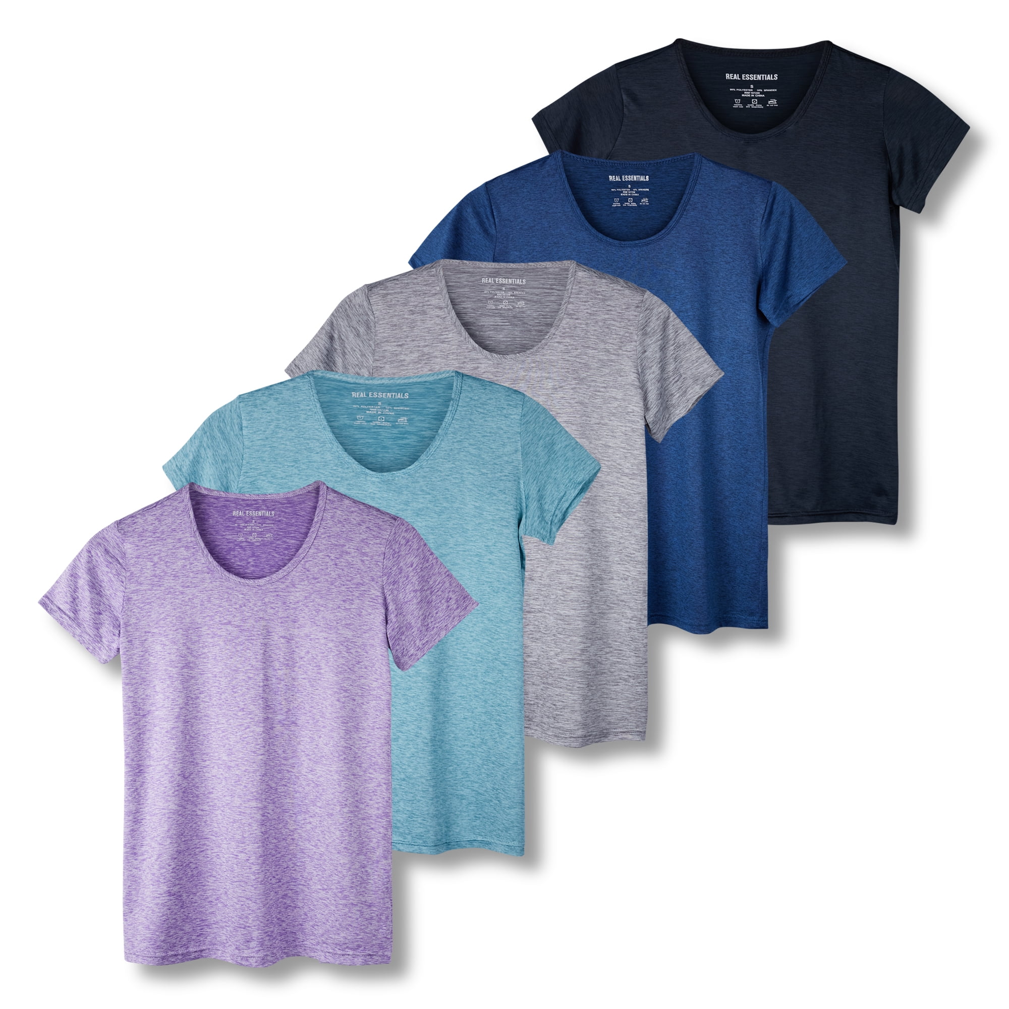 5 Pack: Women's Dry Fit Tech Stretch Short-Sleeve Crew Neck Athletic T ...