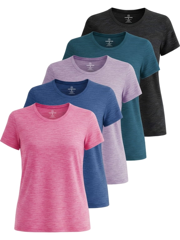 5 Pack Women's Dry Fit Workout Tops Crew Neck T Shirts Athletic Gym Tees