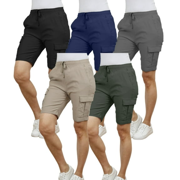 5-Pack Women’s Flex Cargo Shorts with Elastic Waistband and Drawstring – Comfortable Fit with 6 Pockets and Stretch Fabric (S-2XL)
