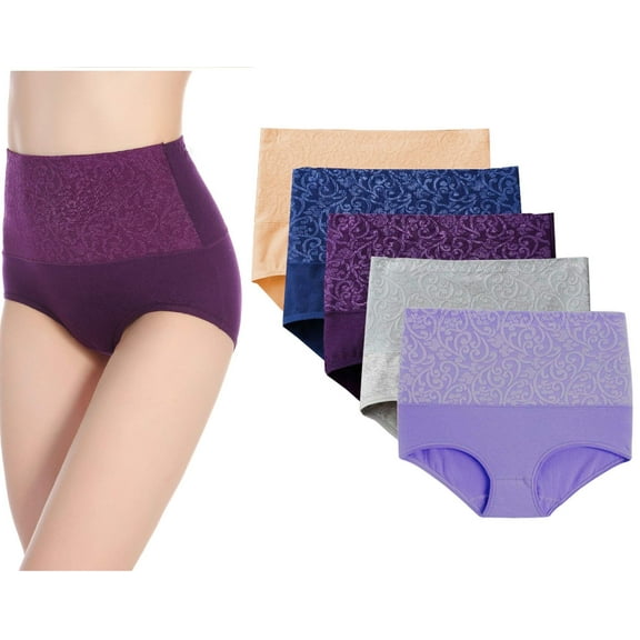 5-Pack Women's High Waist Tummy Control Panties Cotton Underwear No Muffin Top (5-Pack Light Color)