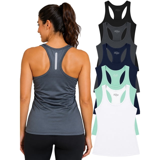 5-Pack Women's Moisture Wicking Performance Racerback Tank Top (Sizes, S to 3XL)