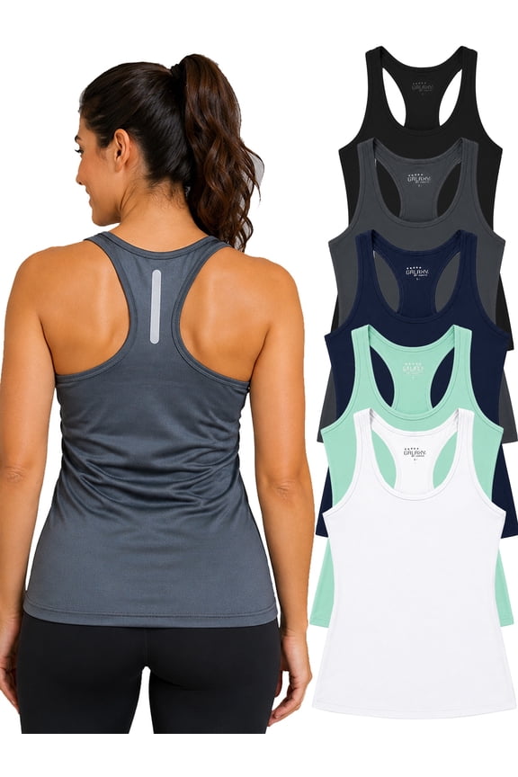 5-Pack Women's Moisture Wicking Performance Racerback Tank Top (Sizes, S to 3XL)