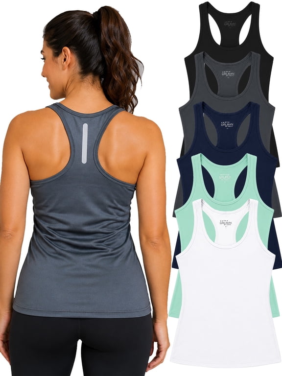 5-Pack Women's Moisture Wicking Performance Racerback Tank Top (Sizes, S to 3XL)