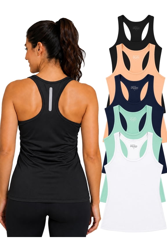 5-Pack Women's Moisture Wicking Performance Racerback Tank Top (Sizes, S to 3XL)