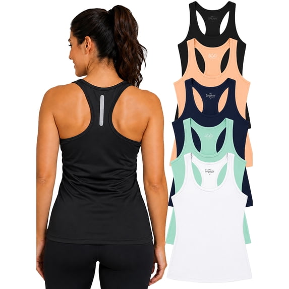 5-Pack Women's Moisture Wicking Performance Racerback Tank Top (Sizes, S to 3XL)