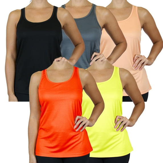 5-Pack Women's Moisture Wicking Performance Racerback Tank Top (Sizes, S to 3XL)