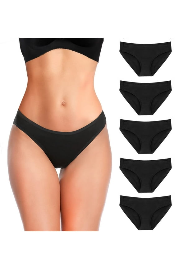 5 Pack Women's Panties Pack,Bikini Low-Rise Panties,Smoothing Cotton No-Show Underwear,Breathable Ladies Briefs
