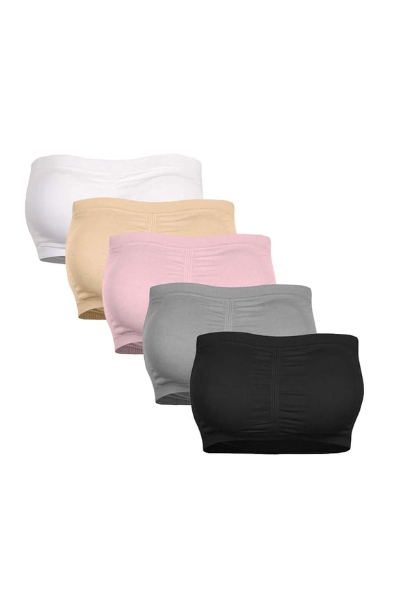5 Pack Women's Plus Size Strapless Bras for Women Seamless Bandeau Crop Tube Top Bra Strapless Padded Bralette