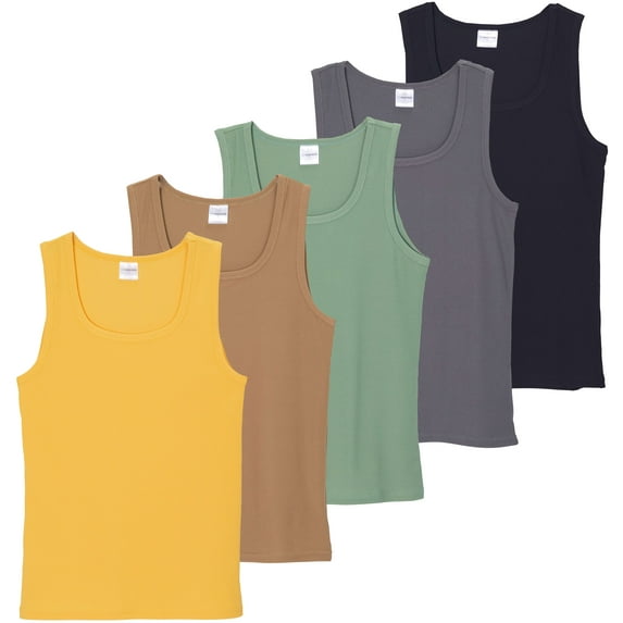 5 Pack: Women's Ribbed Sleeveless Tank Top - Yoga Casual Tops