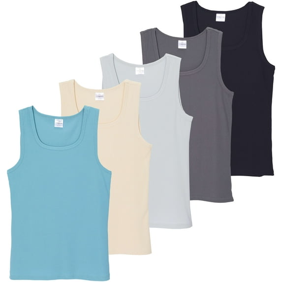 5 Pack: Women's Ribbed Sleeveless Tank Top - Yoga Casual Tops
