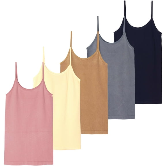5 Pack: Women's Ribbed Spaghetti Strap Camisole Seamless Tank Top
