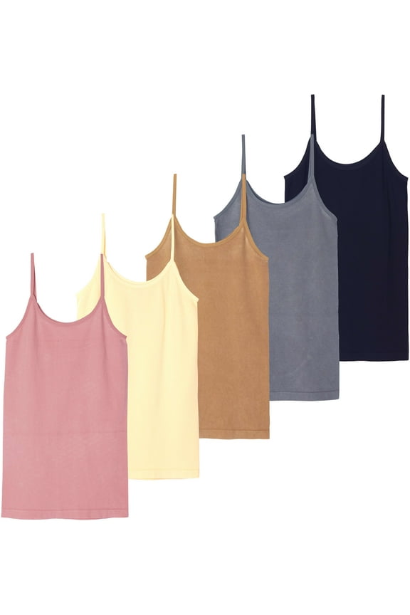 5 Pack: Women's Ribbed Spaghetti Strap Camisole Seamless Tank Top